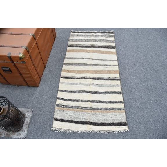 Small Kilim, Turkish Kilim, Vintage Kilim, Home Decor Kilim, 28x61 inches Beige Kilim, Anatolian Kilim, Little Kilim, 11449
