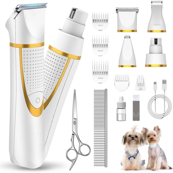Small Kit, 4 in 1 Cordless Paw Trimmer with , Low Noise Trimmers, IPX7 Small Clippers for Paws, Ears, , Hairl