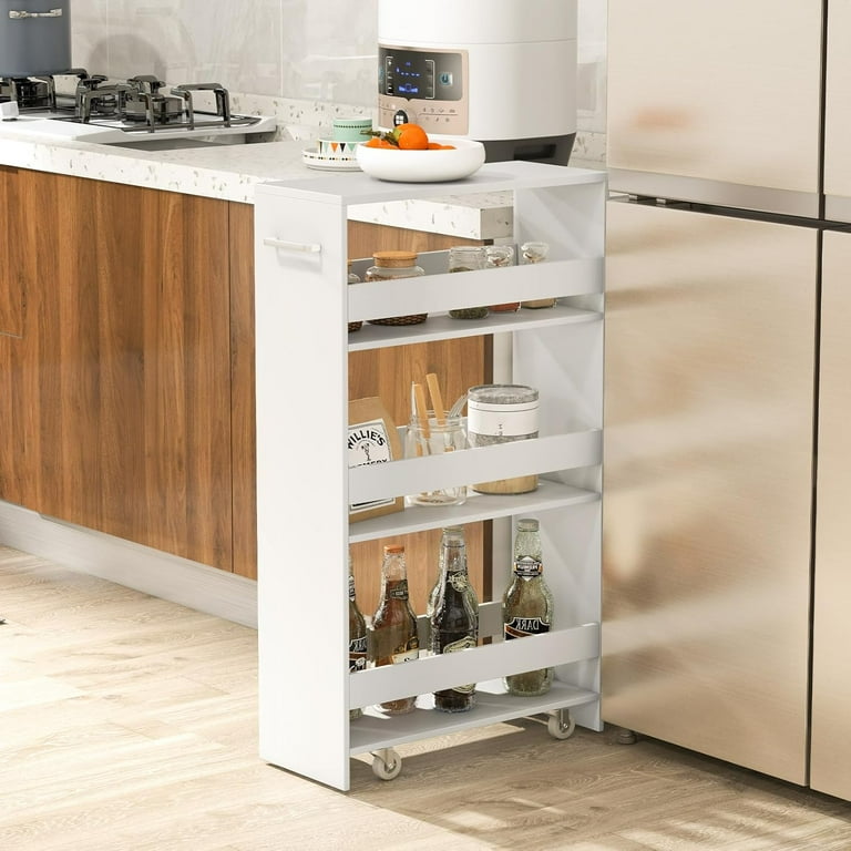 Fridge Rolling Spice Rack For Cabinet Storage Cart WEIDPHL White
