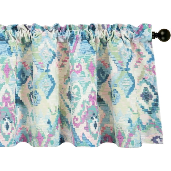 Small Kitchen Curtain 18 Inches Long, Rod Pocket Top Rhombic Pattern Blue Matte Velvet Drape Valance for Laundry Room Cabinet 1 Panel, 52 x 18 Inches