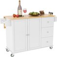 Small Kitchen Island Cart with Rubber Wood Drop Countertop Rolling