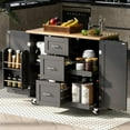 Small Kitchen Island Cart with Rubber Wood Drop Leaf Countertop Rolling