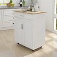 thumbnail image 1 of Small Kitchen Island on Wheel with Storage, Rolling Kitchen Island Cart with Drawer, Storage Cabinet and Rubber Wood Countertop, Rolling Trolley Cart with Towel Rack for Kitchen (White), 1 of 9