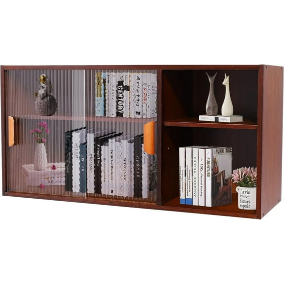 Small Kitchen Pantry Cabinet, Wall Sideboard with Glass Doors, Wall Mount, Countertop Cupboard Food Pantry Cabinet for Kitchen, Dining Room 31.5 * 11 * 15.7in (Walnut)