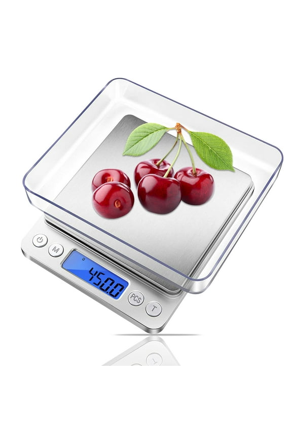 Small Kitchen Scale 500g/0.01g, Stainless Steel Food Gram Scale, High Accuracy Digital Cooking Scale, Mini Pocket Scale with LCD Display Function (Silver)