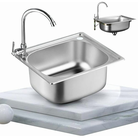 Small Kitchen Sink, Single Bowl Stainless Steel Sink Campervan RV for Undermount and Flushmount Intallation Reversible Drainer with Waste Pipes Clips for Laundry Room Bathroom Farmhouse