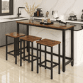 thumbnail image 1 of Enyopro Bar Table and Stools, Modern Dining Table Set with 3 Stools, Woode Extra Long Pub Table and Chairs, Saving Space for Kitchen, Patio Restnaurant Bistro, Brown, 1 of 9
