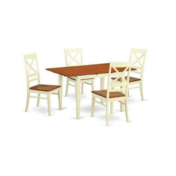 Small Kitchen Table Set with 4 Table & 4 Chairs, Buttermilk & Cherry - 5 Piece