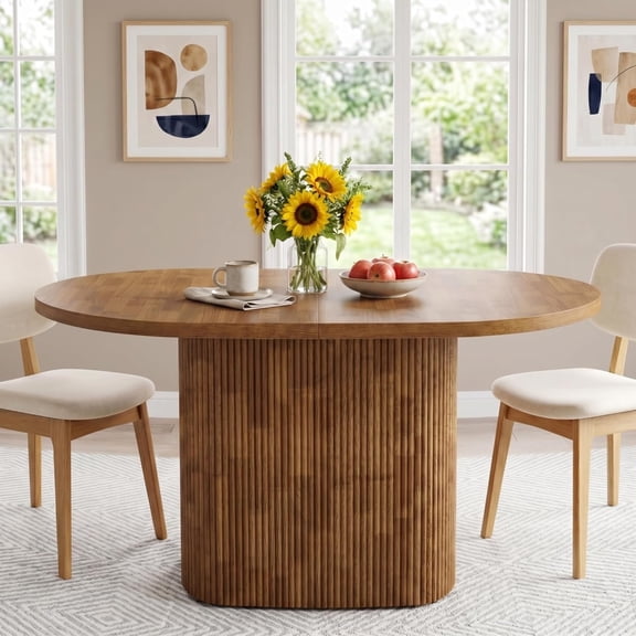 Small Kitchen Table with Pedestal Base, Space Saving Farmhouse Wood Dinner Table for Apartment and Dining Room