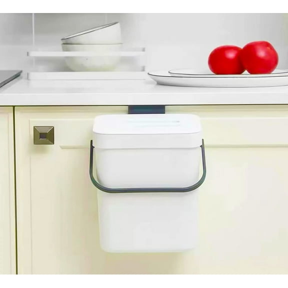 Small Kitchen Trash Can with Lid,Hanging Trash Can for Kitchen Cabinet Door or Under Sink,Over Door Mounted Trash Can,Mountable Compost Bin for Cupboard/Bathroom/Bedroom(White 5L)