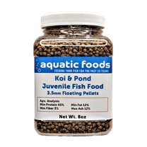 Small Koi and Pond Juvenile Fish Pellet Food, 45% Protein 3.5mm Floating Pond Pellets…8oz Small Jar