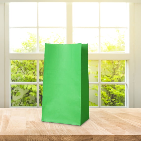Small Kraft Paper Gift Bags, Party Favor Packaging Pouch, Holiday Treat Storage Sack 5 Pack 7.09 Inch Sturdy Handled Bag for Wedding Candy Handmade Craft Business Promotional Goodie Container,Green