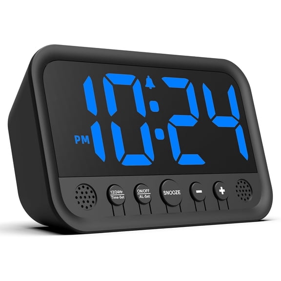 Small LED Digital Clock for Bedroom, Loud Alarm Clock for Heavy Sleepers Adults, Teens | Plug-In Electric Desk Clock | Simple Bedside Nightstand Clock with Adjustable Volume/Brightness/Snooze Blue