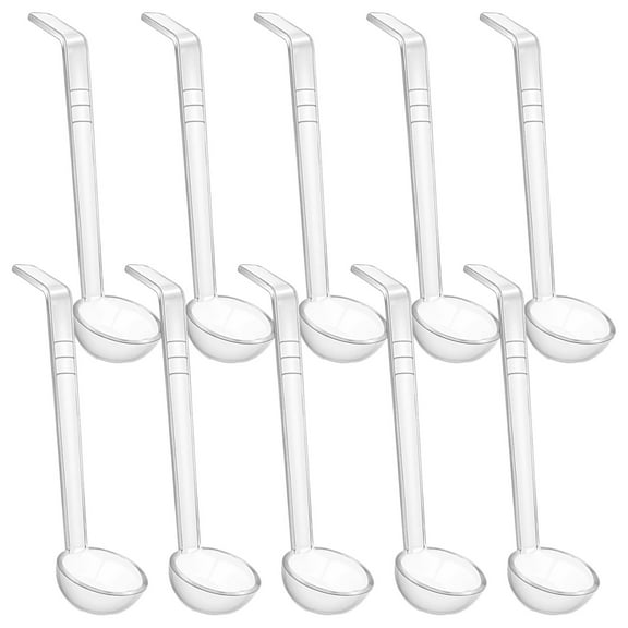 Small Ladle 10 PCS, Transparent Mini Sauce Spoons, Long Handle Plastic Ladle Spoon for Soup Cocktails Juice, 6.7 x 2.2 In