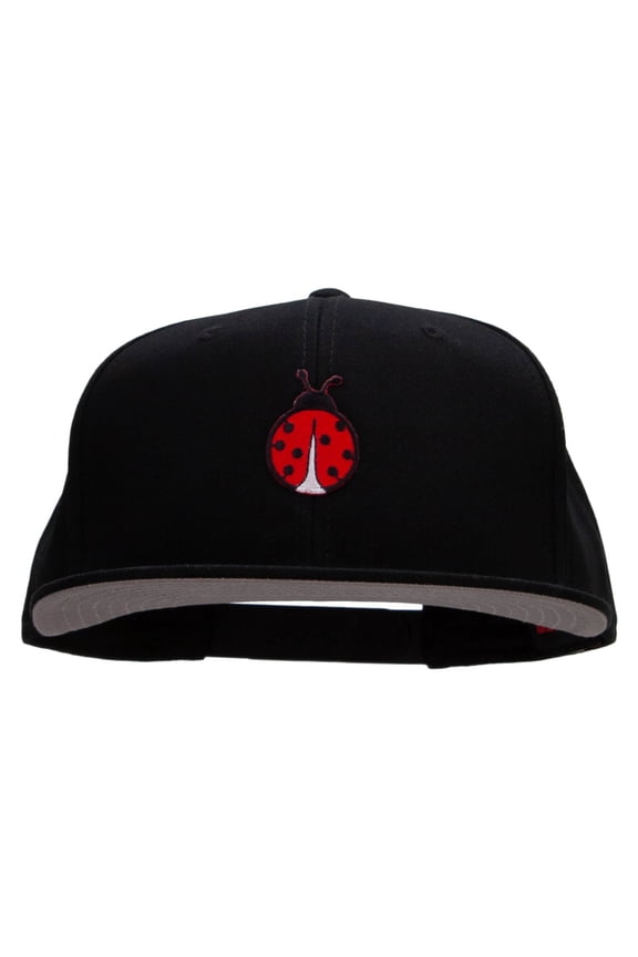Small Lady Bug Patched Superior Cotton Twill Flat Bill Snapback Prostyle Cap - Black OSFM