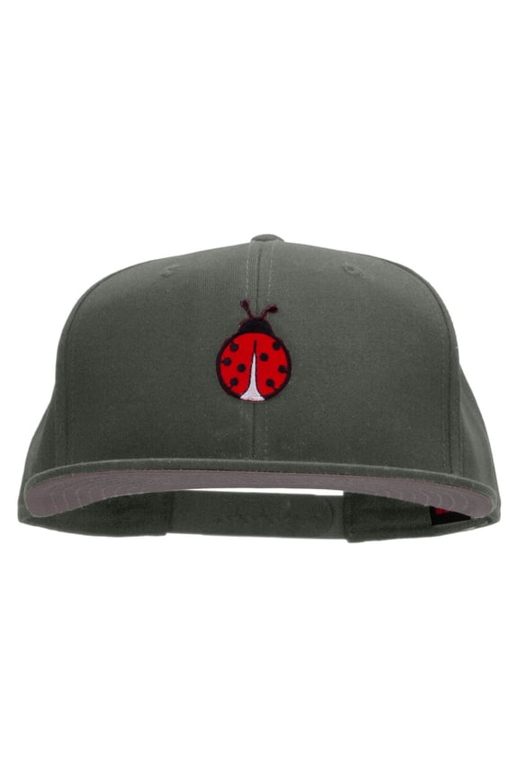 Small Lady Bug Patched Superior Cotton Twill Flat Bill Snapback Prostyle Cap - Charcoal OSFM