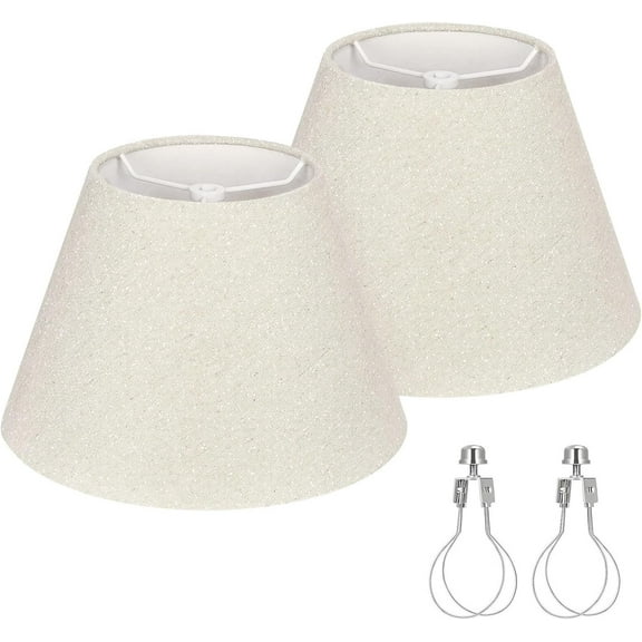 Small Lamp Shades Set of 2, Beige with Silver Thread Lamp Shade, 5.5" Top x 10" Bottom x 6.6" High, Glitter Linen Lamp Shades for Table Lamps Bedside Lamps, Spider, Bulb Clip Adapters Included