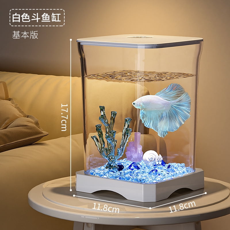 Small Landscape Ecological Fish Tank with Light Creative Goldfish Tank Desktop Small Fish Tank