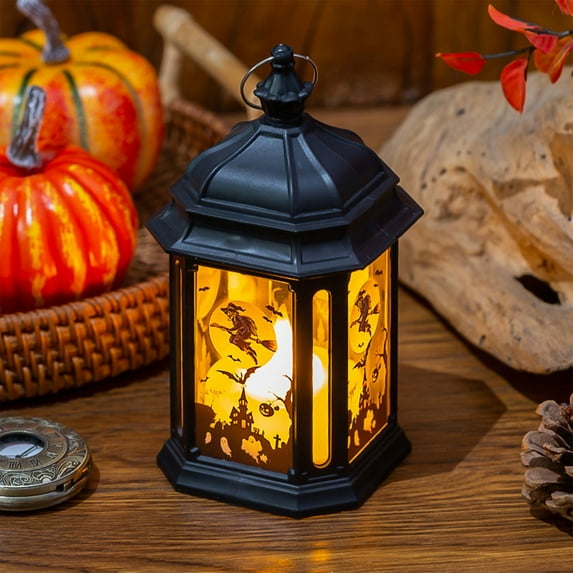 Small Lantern with LED Tealight, Vintage Lantern Decorative, Hanging Candle Lantern for Halloween Table Centerpiece Indian Diwali Decor, Garden Fairy Party Decoration
