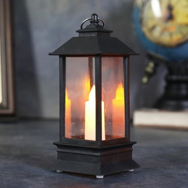 Small Lanterns Decorative with LED Pillar Candle, Dark Black Frame, Batteries, Hanging Candle Lantern, Wedding Lantern Centerpieces for Tables, Outdoor Patio Decor