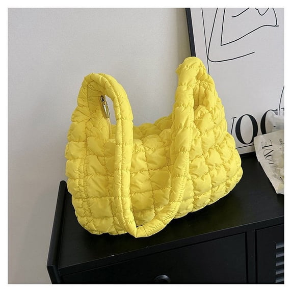 Small Laynos Womens Lightweight Quilted Carryall Gym Bag Soft Puffer Tote Bag Big Capacity Hobo Purse Beach Handbag Yellow