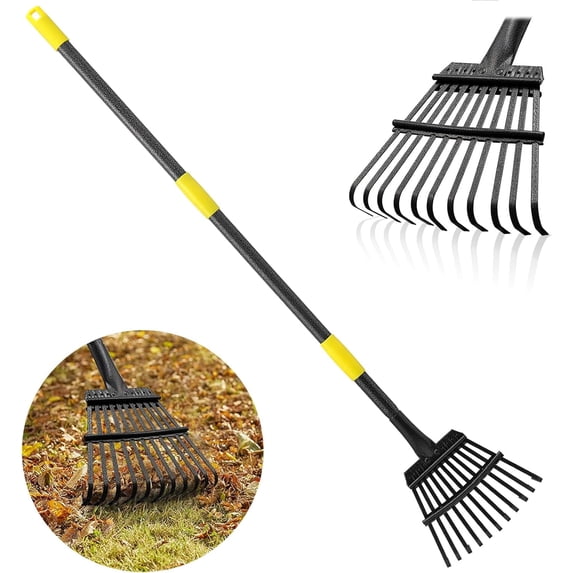 AEASKIEY Leaf Rake with 6ft Adjustable Handle, Heavy Duty Garden Rake ...