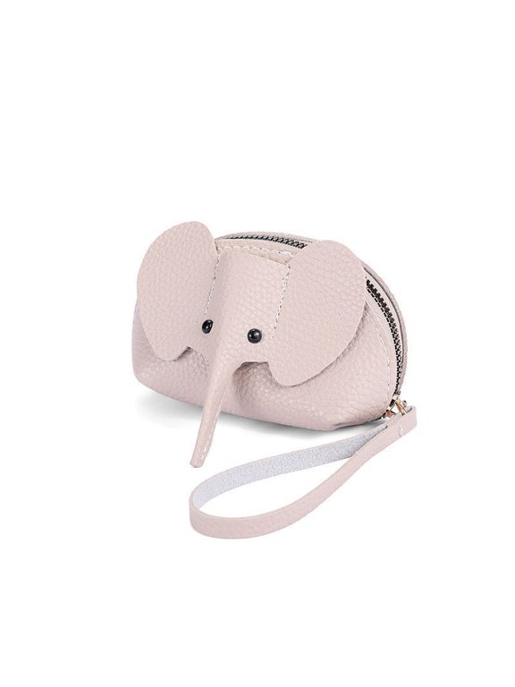 Small Leather Coin Purse for Women Cute Elephant Change Purse for Girls Zipper Coin Pouch Wallet with Key Chain and Wrist Strap