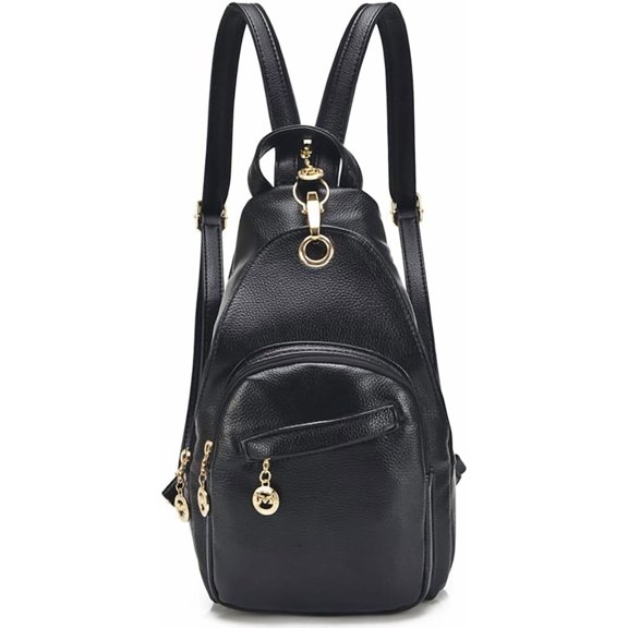 VENSIO-Small Leather Convertible Backpack Sling Purse Shoulder Bag for Women-black-
