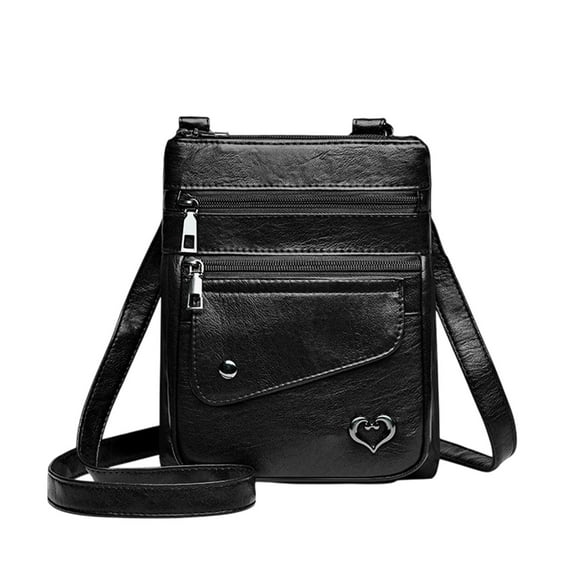 Small Leather Crossbody Bags for Women Vintage Triple Zip Cell Phone Shoulder Bag with Adjustable Long Strap