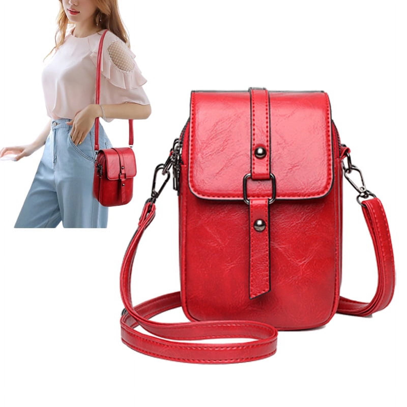 Small Leather Crossbody Purses for Women, Multi Pocket Shoulder Bag