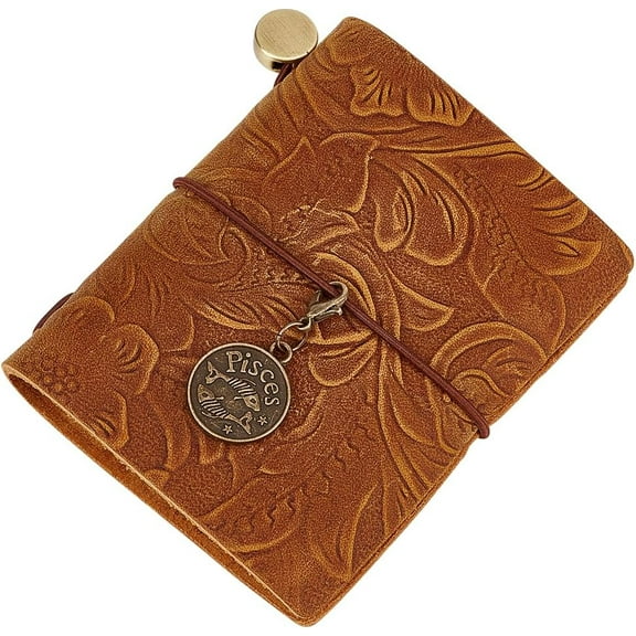 Small Leather Journal 3.3x3.1 Notebook Carving Floral Travel Vintage Daily Blank Paper Refillable 128 Pages Bound Portable Notepad
