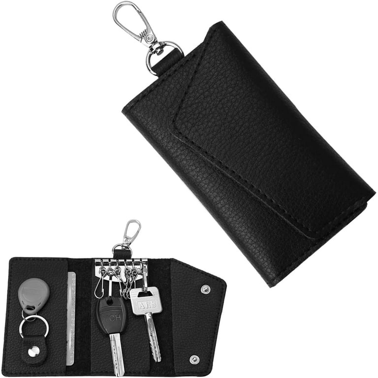 Small Leather Key Wallet, Key Holder with Hanging Buckle Hooks for Men  Women Keys Cards（Black）（1pcs）