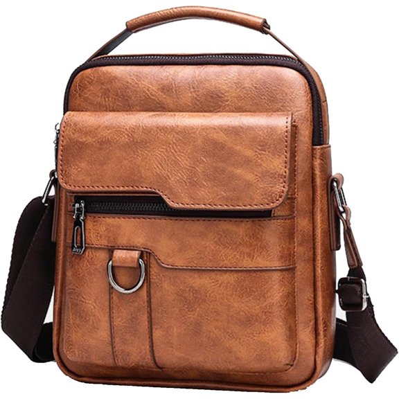 Small Leather Messenger Shoulder Crossbody Bag for Mens Travel Office Business Adjustable Strap