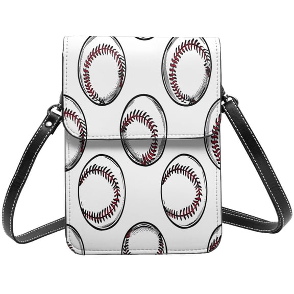Small Leather Phone Purse For Women Soft Crossbody Bag With Adjustable Strap 6.5 Inch Magnetic Closure Baseball Theme Sporty Dynamic