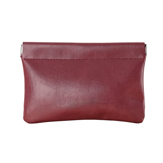 Small Leather Pouch 5.91 in x 3.94 in x 0.2 in Portable Coin Purse with Elastic Automatic Closure and Velvet-Lined Interior