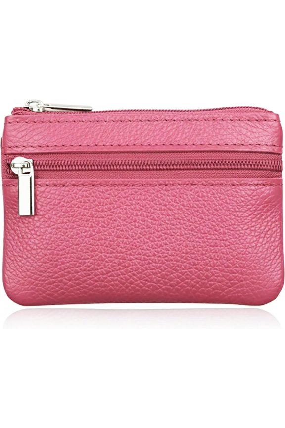 Small Leather  Purse Change Pouch for Women Men  with Zip Key Ring