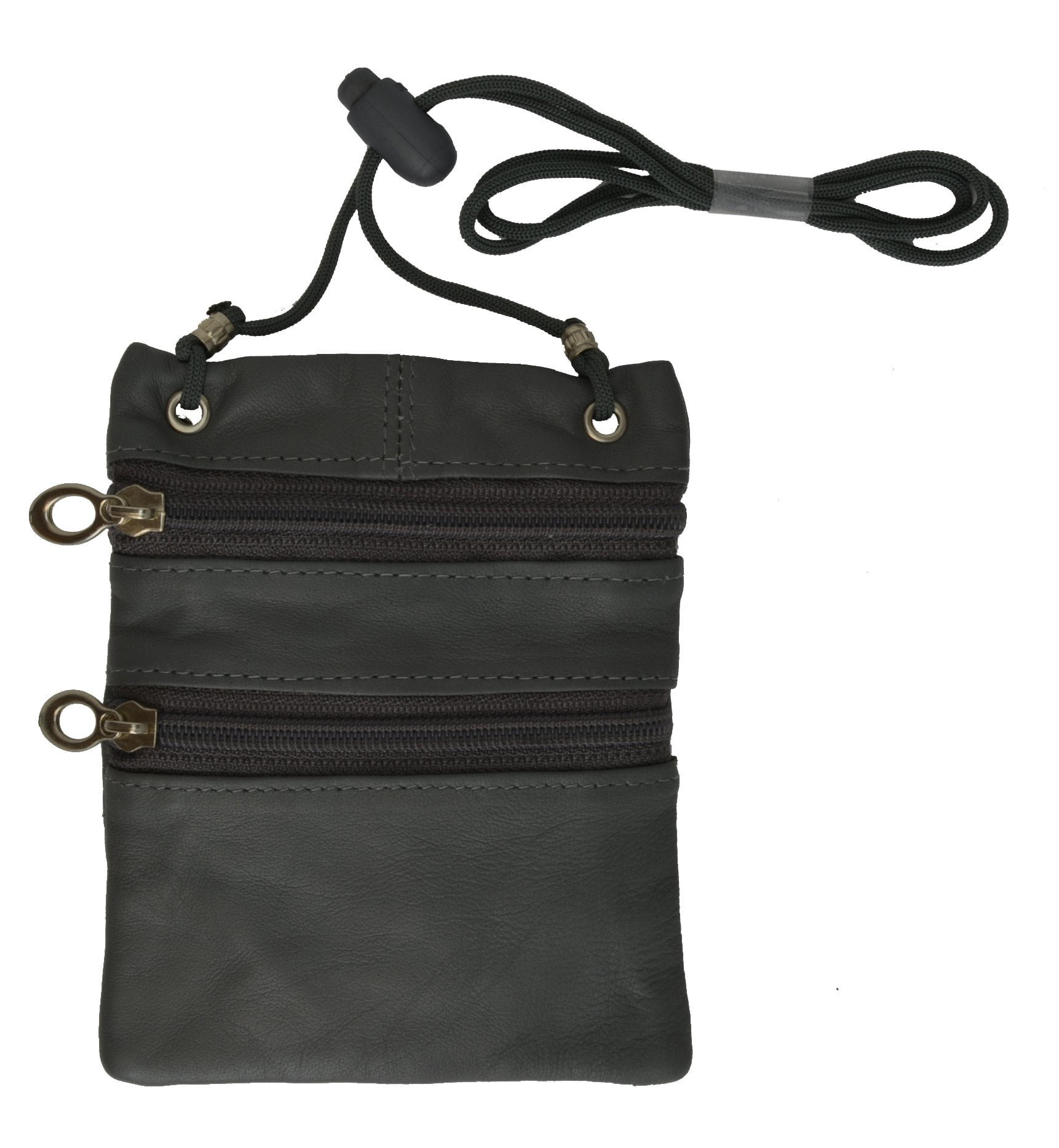 Small Leather Purse Organizer Shoulder Bag 3 Zipper Pocket Travel