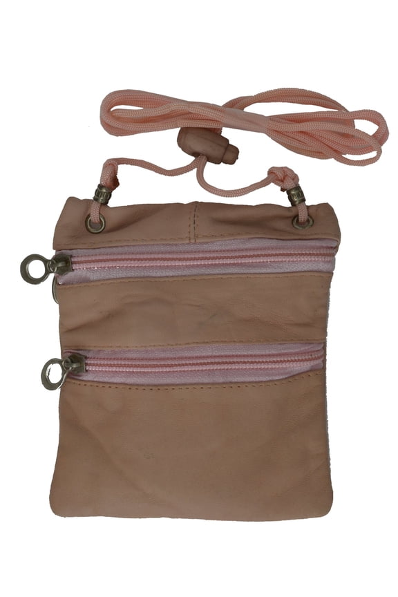 Small Leather Purse Organizer Shoulder Bag 3 Zipper Pocket Travel