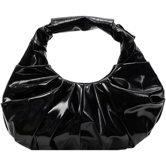 Small Leather Ruched Crescent Tote Bag for Women Hobo Crescent Clutch Handbag Cloud Shaped Dumpling Bag Ruched Purse