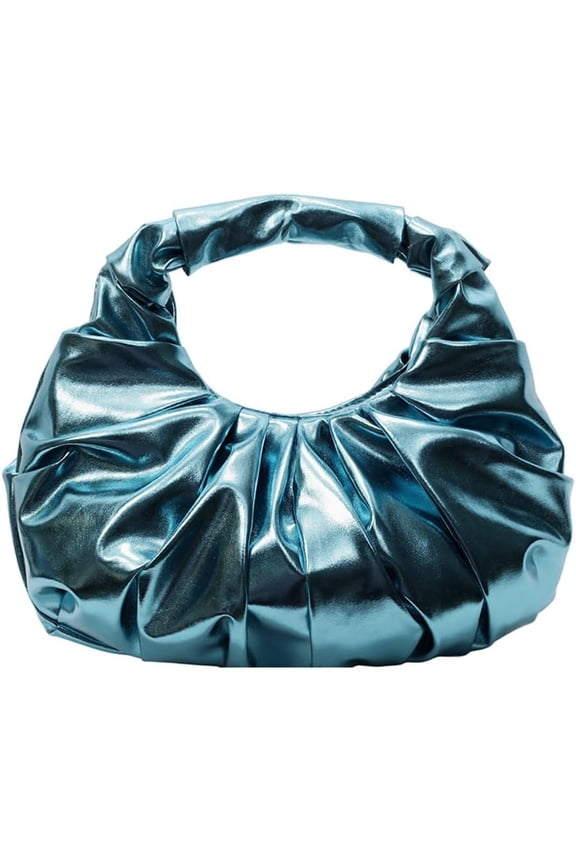 Small Leather Ruched Crescent Tote Bag for Women Hobo Crescent Clutch Handbag Cloud Shaped Dumpling Bag Ruched Purse