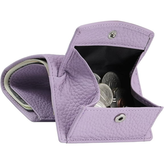 Small Leather Wallet for Women with Coin Pouch Compact Trifold Mini Pocket Wallet with Cash Slot and Card Holders (Light Purple)