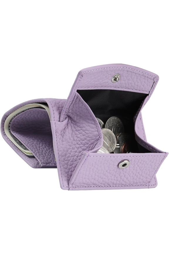 Small Leather Wallet for Women with Coin Pouch Compact Trifold Mini Pocket Wallet with Cash Slot and Card Holders (Light Purple)