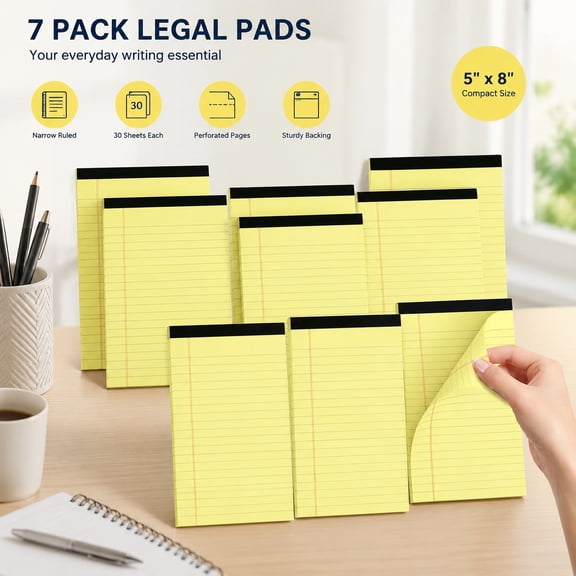 Small Legal Pads 5x8 Yellow 10 Pack Narrow Ruled College Ruled Notepads 30 Sheets per Pad Lined Writing Paper Tablets for Work School Office