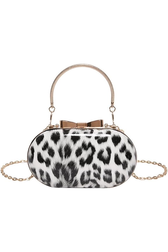 Small Leopard Print Clutch Evening Tote Bag Top Handle Cheetah Print Satchel Handbag with Chain Animal Print Purse