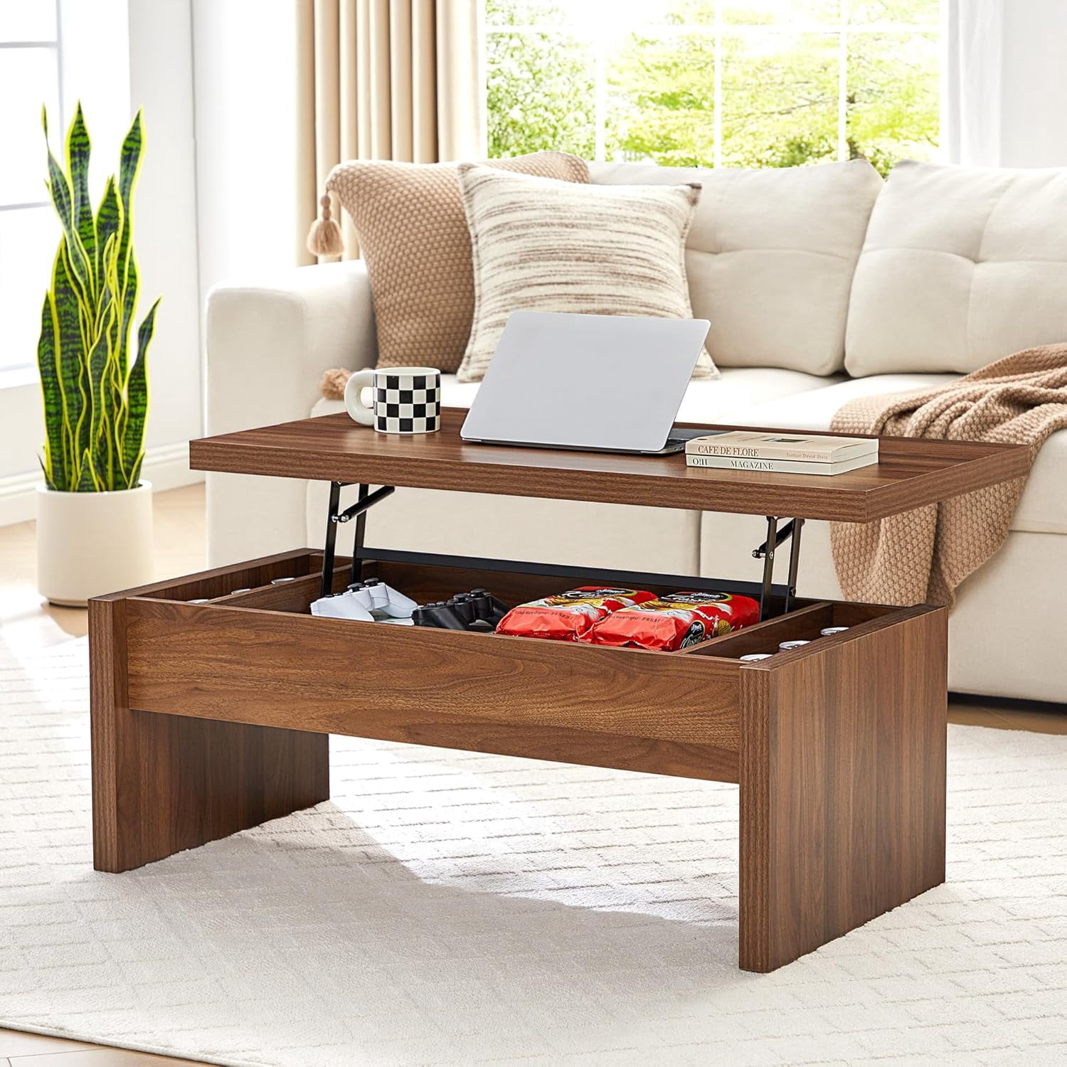 Small Lift Top Coffee Table, Wood Rectangle Coffee Table with Lifting ...