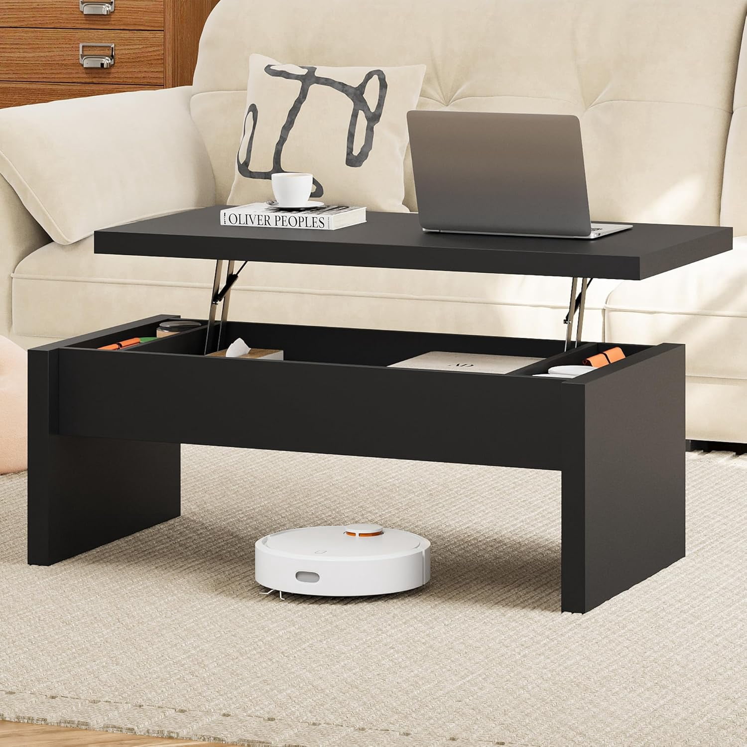 Small Lift Top Coffee Table, Wood Rectangle Coffee Table with Lifting ...