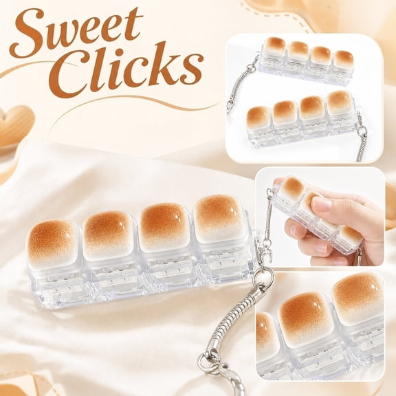 Small Light Up Caramel Bread 4-Button Squeeze Accessory, Mini Keyboard Squeeze, Clicking Squeeze Toys, Keyboard Squeeze Clicker, Durable 3X0.9X0.79 Inch Clear Shell Keychain