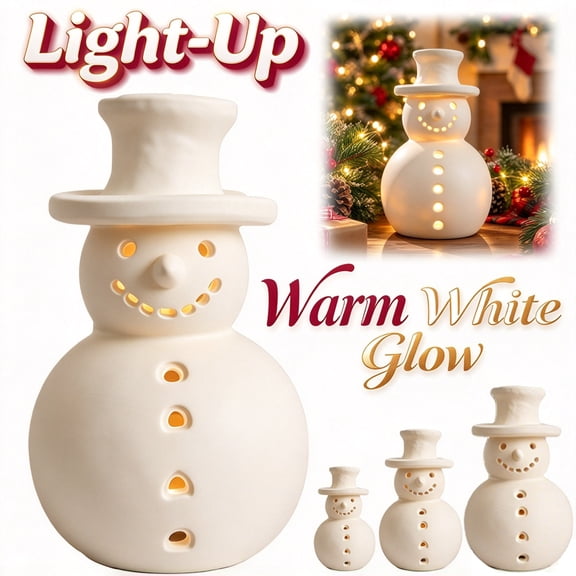 Small Light-Up Snowman Christmas Decoration, White, 6", Christmas Decorations Indoor Farmhouse