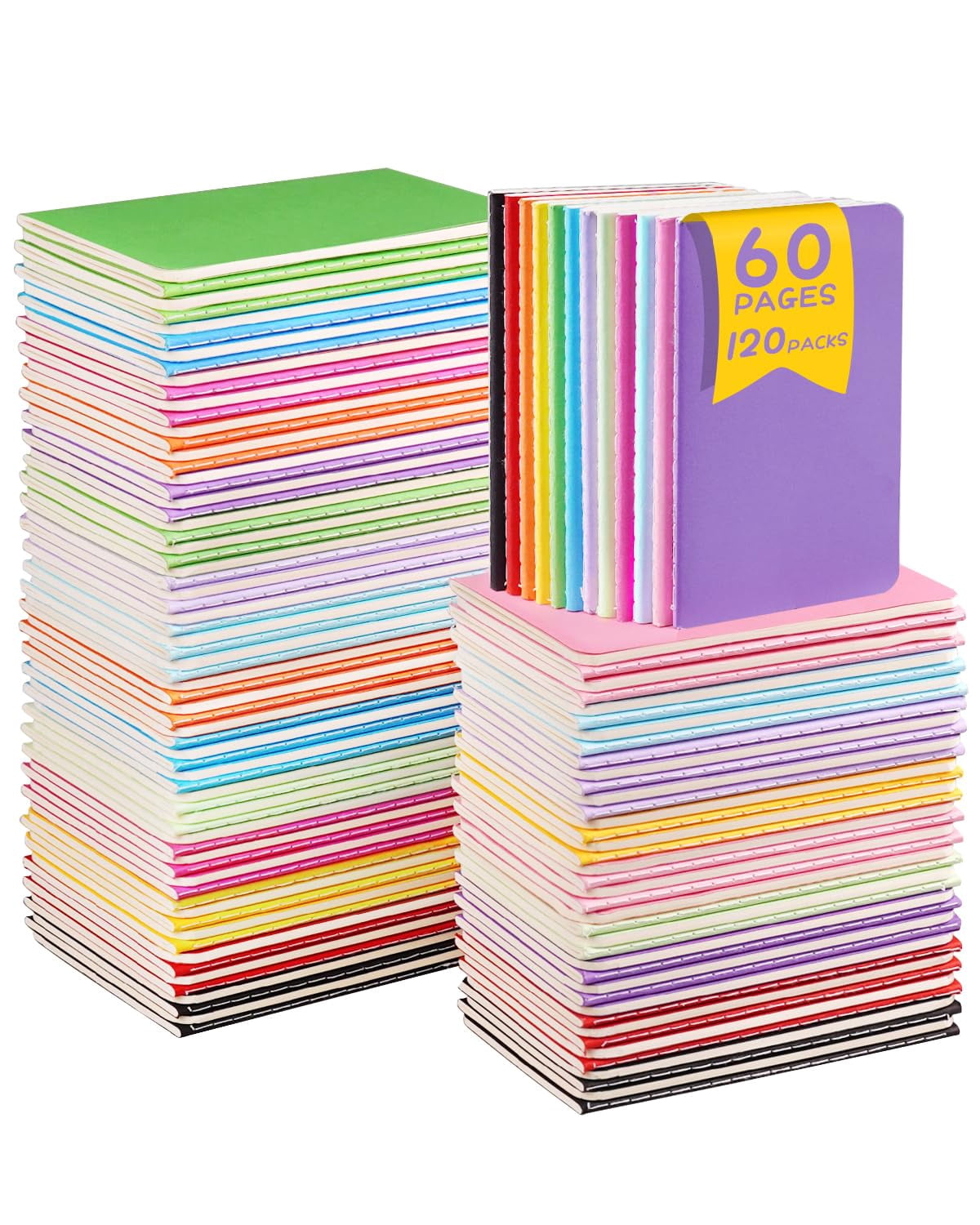 Small Lined Notepads Bulk 120 Pack (30 Sheets/60 Pages) Mini Journal Pocket Notebooks Set Colorful Cover For 3.5 X 5.5 Inches