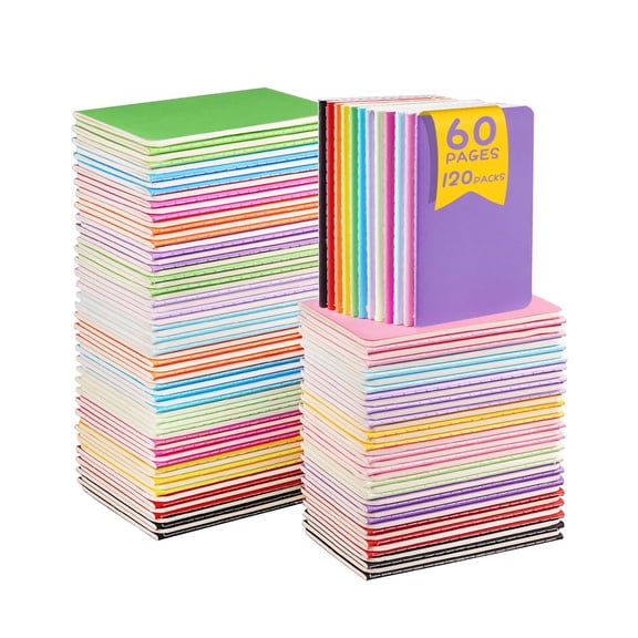 Small Lined Notepads Bulk 120 Pack (30 Sheets/60 Pages) Mini Journal Pocket Notebooks Set Colorful Cover For 3.5 X 5.5 Inches